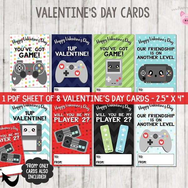 Printable Video Game Valentine's Cards, Video Game Valentines Cards, School Valentines, Gamer Valentines Cards, Printable Valentine's Day