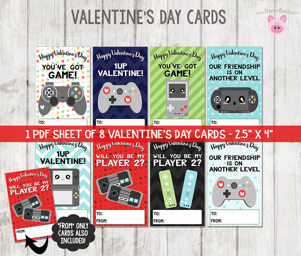 Printable Video Game Valentine's Cards, Video Game Valentines Cards, School Valentines, Gamer Valentines Cards, Printable Valentine's Day