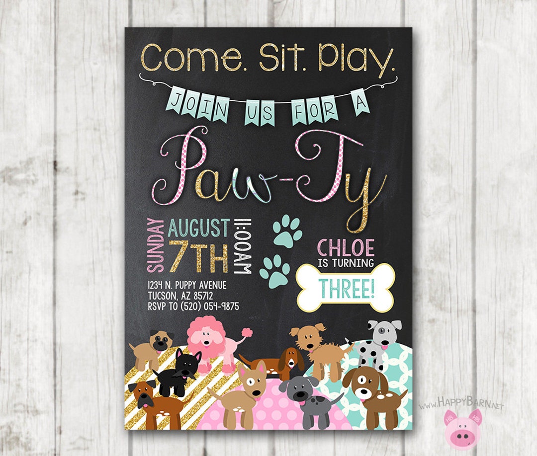 Puppy Birthday Invitations, Printable Dog Invitations, Custom ...