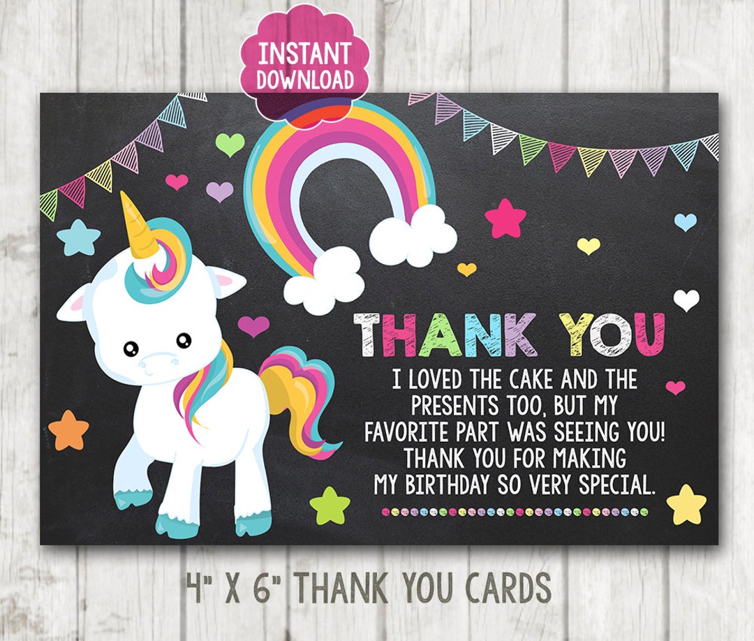 INSTANT DOWNLOAD Printable Little Pony Thank You Cards Unicorn Rainbow ...
