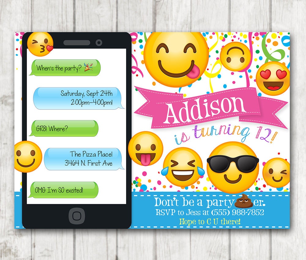 Printable Emoji Birthday Party Invitation Emoji Invitations