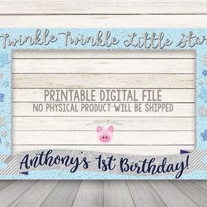 IMPRIMABLE Twinkle Twinkle Little Star stand cadre Photo, cadre rose or paillettes Photobooth, Twinkle Little Star fête danniversaire, bleu, argent image 3