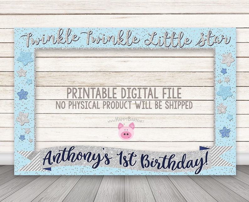 IMPRIMABLE Twinkle Twinkle Little Star stand cadre Photo, cadre rose or paillettes Photobooth, Twinkle Little Star fête danniversaire, bleu, argent image 3