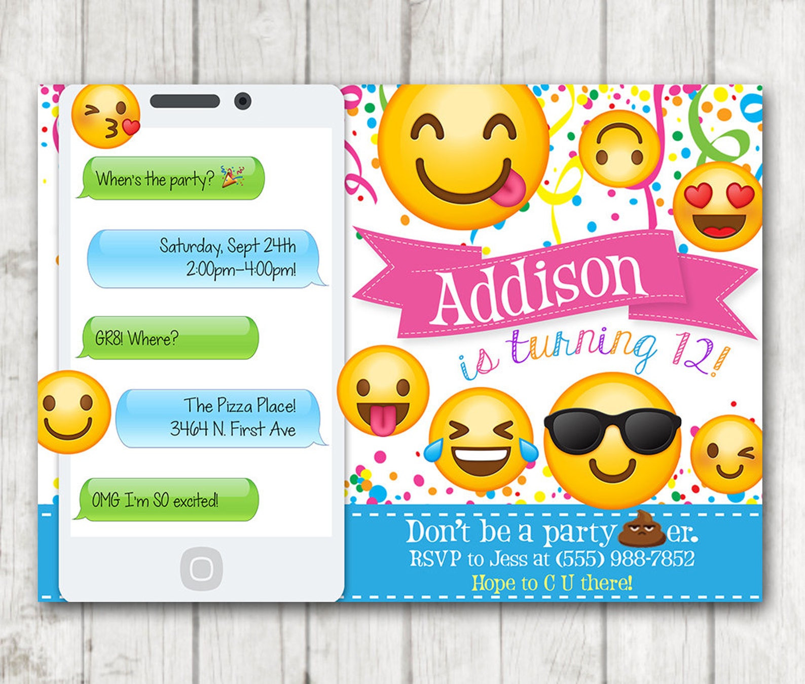 Printable Emoji Birthday Party Invitation, Emoji Invitations, iPhone ...