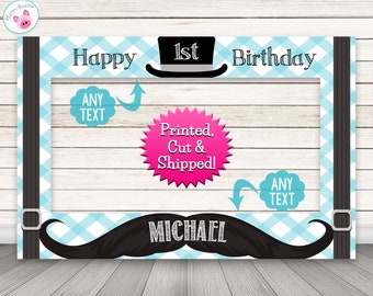 Little Man Photo Booth Frame - PRINTED & SHIPPED or DIGITAL - Little Man Mustache Birthday Photo Booth Frame