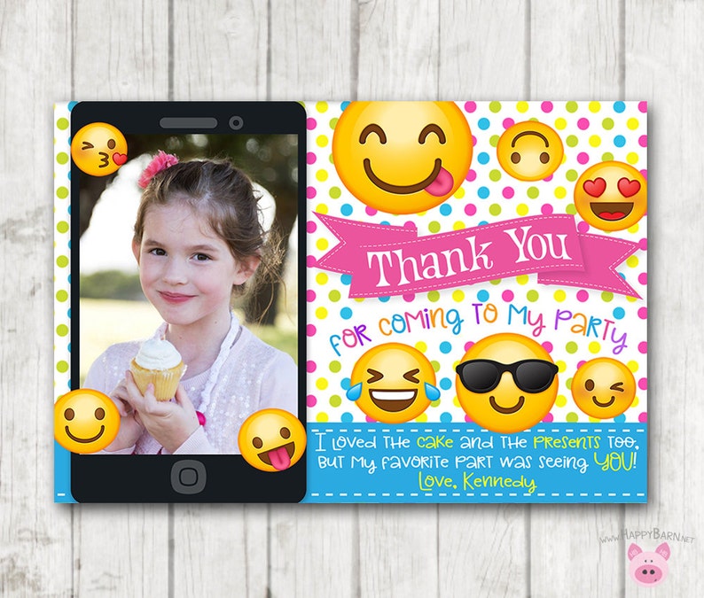 Printable Emoji Thank You Cards with Photo, Vertical Emoji Thank You Card, Emoji Birthday Thank You, Emoji Birthday, Photo Thank You Card image 1