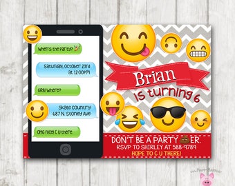 Druckbare junge Emoji Einladung, rot Emoji Einladung, junge Emoji-Geburtstags-Einladung, Red Boy Emoji Geburtstagseinladungen, Emoji Party