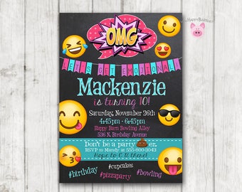 Printable OMG Emoji Birthday Invitation, OMG Emoji invitations, Chalkboard Emoji Party Invitations