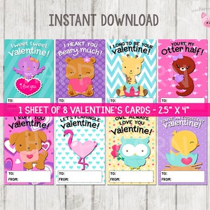 Printable Animals Valentine's Day Cards, Kids School Valentines Cards, Valentines  Cards, Printable Valentine's Cards, Owl Flamingo Dog Otter 
