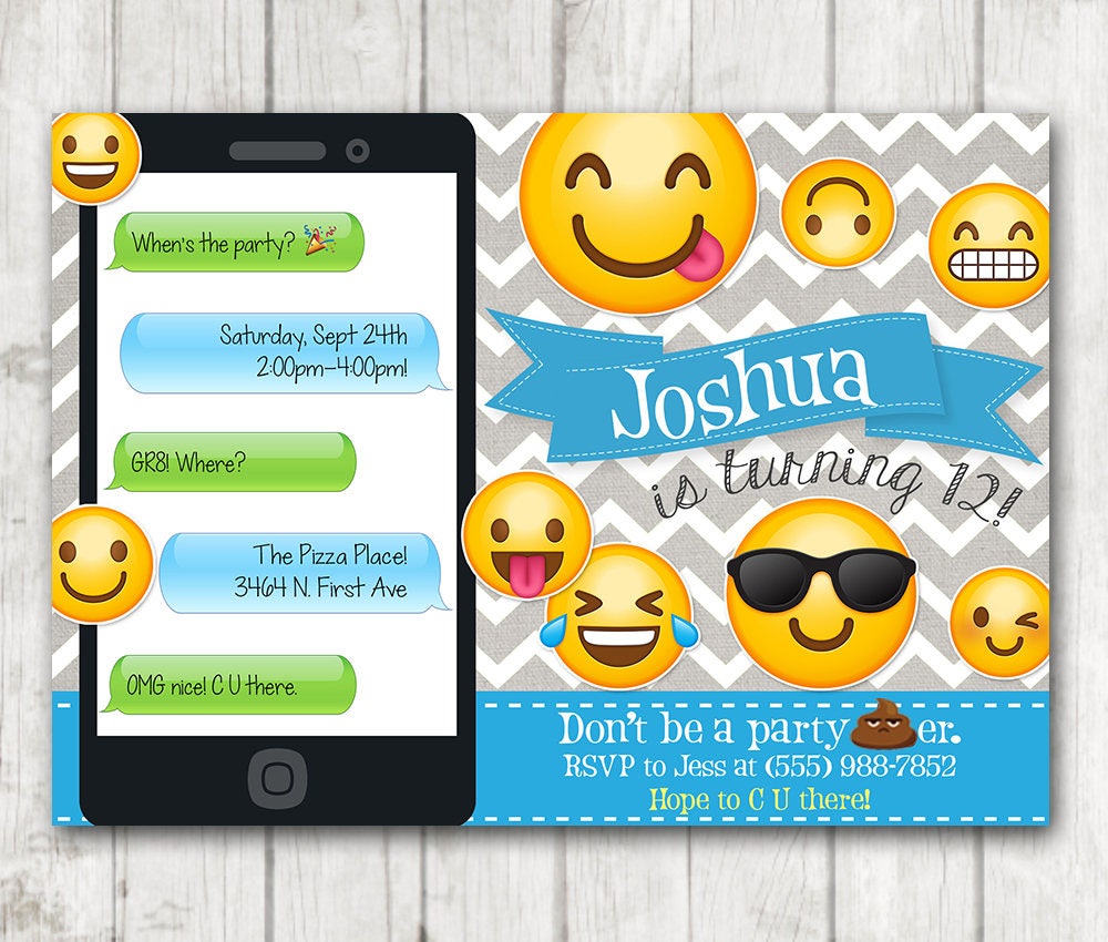 printable-emoji-birthday-party-invitation-boy-emoji-invitations-chevron-gray-blue-emoji-birthday-invitation-emoji-bday-invite-emoticon-etsy