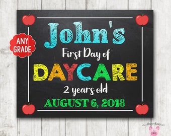 Printable First Day of School Sign First Day of Preschool Chalkboard Sign Printable Kindergarten Sign Back to School Daycare Sign - Boy Blue