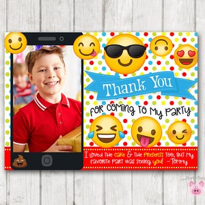 Afdrukbare foto Emoji dank u kaart, verticale Emoji Bedankkaart, Emoji verjaardag dank u, Emoji verjaardag, foto Bedankkaart, jongen rood