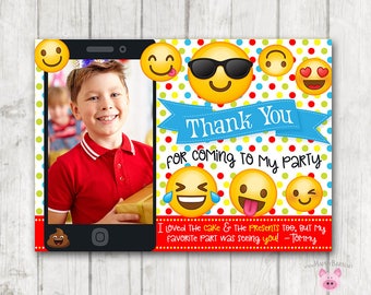 Printable Photo Emoji Thank You Card, Vertical Emoji Thank You Card, Emoji Birthday Thank You, Emoji Birthday, Photo Thank You Card, Boy Red