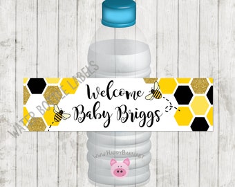 Printable Bee Water Bottle Labels, What Will Baby Bee, Bee Gender Reveal, Bee Baby Shower Waterbottle Labels