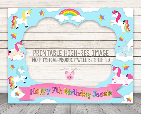 Printable Rainbow Unicorn Birthday Party Photo Booth Frame Etsy