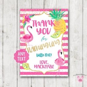 Flamingo gracias tarjeta, piña gracias tarjeta, Flamingo Piña gracias, Oro Rosa, FLAMINGLE gracias fiesta favor tarjeta imprimible