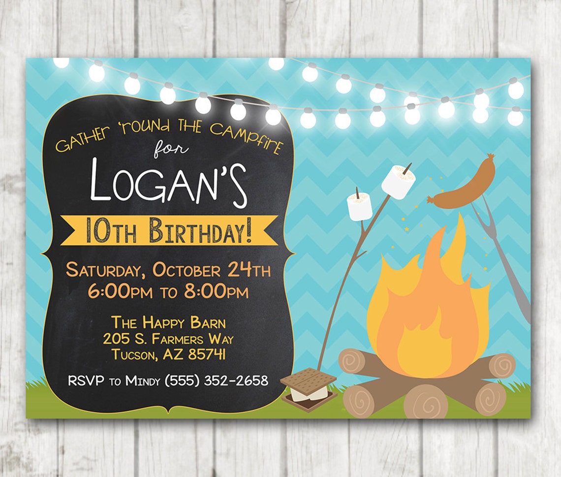 Printable Campfire Invitation Camping Birthday Invitation Etsy