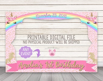 PRINTABLE Glitter Unicorn photo booth frame, Pastel Rainbow Photo Booth Frame, Gold Unicorn Face Photobooth Frame, Unicorn Eyes Selfie Frame