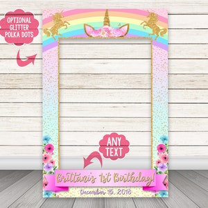 Unicorn photo booth frame - PRINTABLE DIGITAL FILE - Rainbow Unicorn Photo Booth Frame, Unicorn Selfie Frame, Floral Unicorn Photo Prop