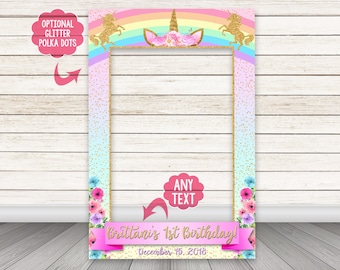 Unicorn photo booth frame - PRINTABLE DIGITAL FILE - Rainbow Unicorn Photo Booth Frame, Unicorn Selfie Frame, Floral Unicorn Photo Prop