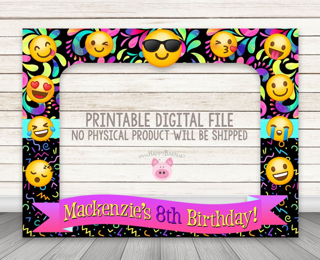 PRINTABLE Neon Emoji Birthday Party Photo Booth Frame Emoji Party Photo