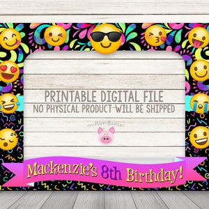 PRINTABLE Neon Emoji birthday party photo booth frame Emoji Party photo booth prop frame, Emoji Glow Party Photobooth Emoji Neon Photo Booth