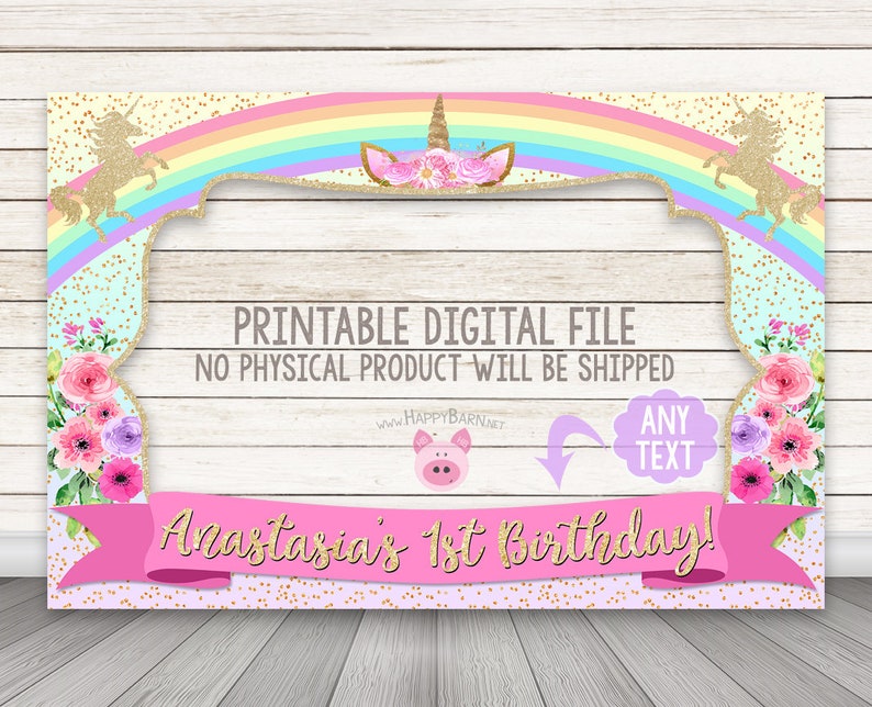 Backdrops Props Printable Unicorn Photo Booth Frame Floral Unicorn Photobooth Flowers Pastel Unicorn Horn Rainbow Unicorn Photo Booth Frame Selfie Frame Paper Party Supplies