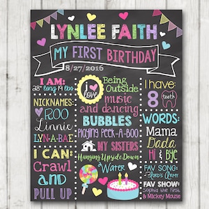 Printable Birthday Chalkboard Sign 16x20 Hearts Rainbow Birthday Chalkboard Poster Birthday Sign Chalkboard First Birthday Bday Sign ANY AGE