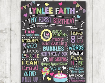 Printable Birthday Chalkboard Sign 16x20 Hearts Rainbow Birthday Chalkboard Poster Birthday Sign Chalkboard First Birthday Bday Sign ANY AGE