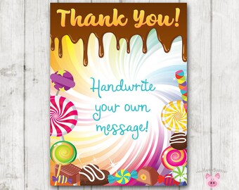 DESCARGA INSTANTE Tarjetas de agradecimiento de caramelo, tarjetas de agradecimiento de fiesta de caramelo, tarjetas de agradecimiento en blanco, tarjetas de agradecimiento de escritura a mano, fiesta de cumpleaños de caramelo