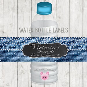 Printable Denim and Diamonds Water Bottle Labels, Denim & Diamond Party Favors