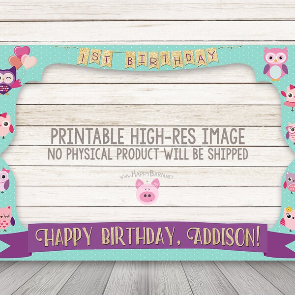 Owl Photo Booth Frame, Owl Baby Shower Birthday Selfie Frame Prop Printable