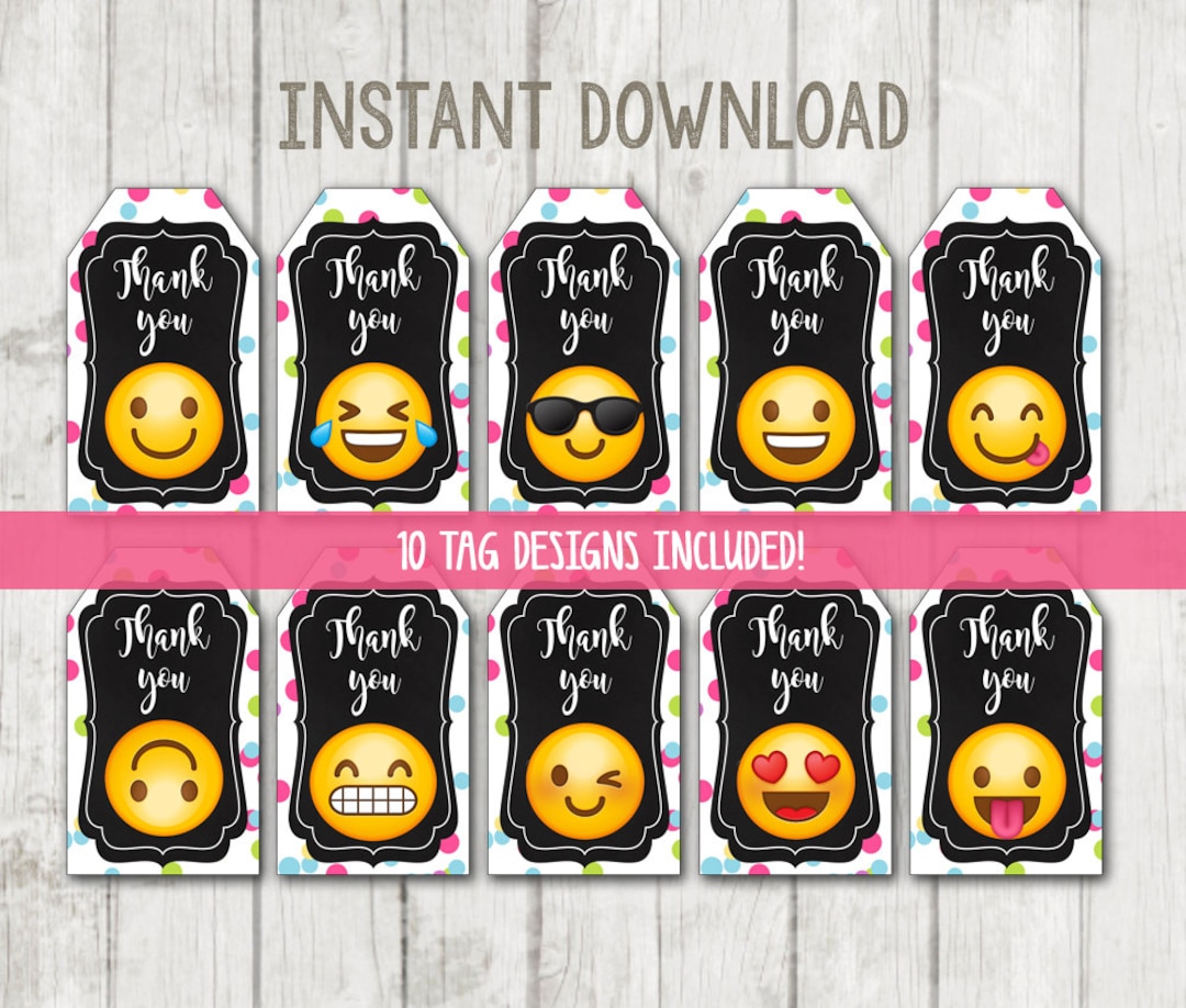 Printable Emoji Thank You Tags, Emoji Tags, Emoji Gift Tags, Emoji