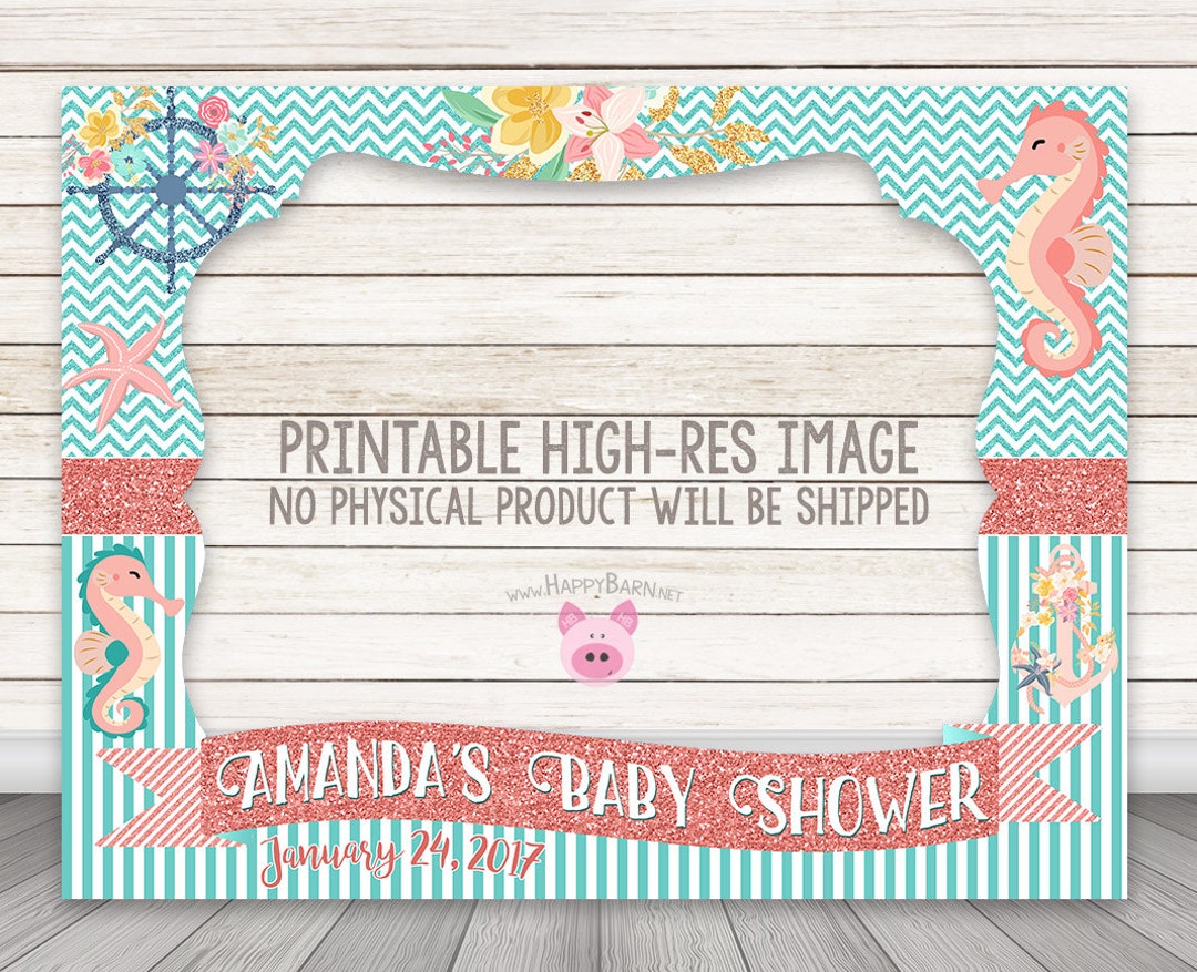 PRINTABLE Seahorse Photo Booth Frame, Baby Shower Photo Booth Frame