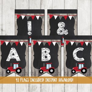 Printable Red Tractor Banner, Tractor Bunting, Tractor Party Favors, Tractor Party Banner, Tractor Party, Farm Barn Wood Tractor Chalkboard