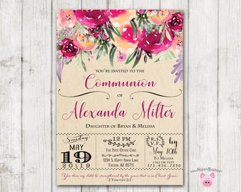 Floral Vintage Communion Invitation Printable