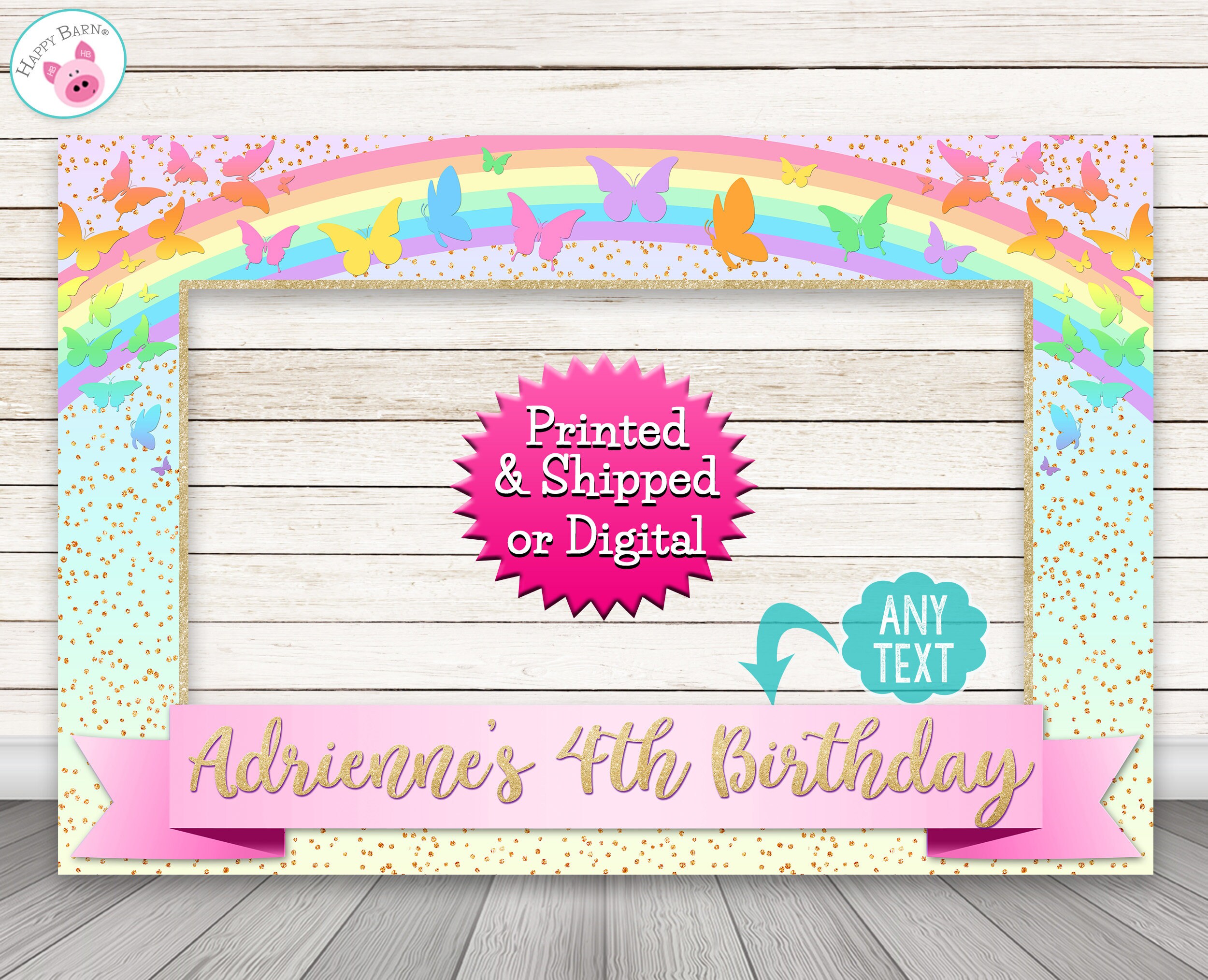 Rainbow Butterfly Pastel photo booth frame prop Butterflies Birthday Party Rainbow Photobooth Frame