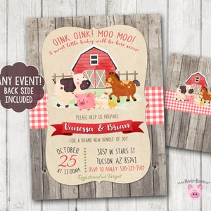 Inviti farm, Farm Baby Shower Inviti, Genere neutro, Moo Moo Oink Oink, Farm Baby Shower Inviti, Ragazzo o ragazza