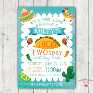 Printable Taco TWOsday birthday invitation, taco birthday party, taco invitation, taco twosday, taco party fiesta