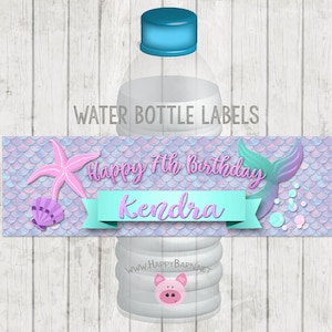 Wasserflaschenetiketten zum Ausdrucken, Meerjungfrau Geburtstagsparty Wasserflaschenetiketten