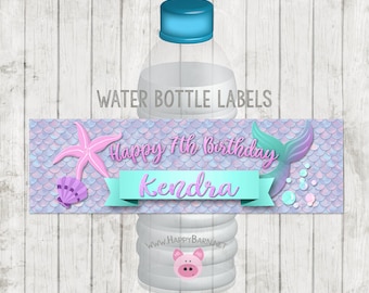Etiquetas imprimibles para botellas de agua de sirena, etiquetas para botellas de agua de fiesta de cumpleaños de sirena