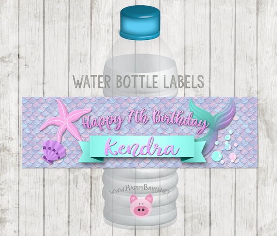 Printable Mermaid Water Bottle Labels Mermaid Birthday Party Etsy