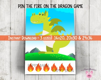 Pin the Fire on the Dragon Printable Party Game, Pin the Flame on the Dragon Printable