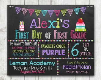 Printable First Day of School Sign First Day of Kindergarten Chalkboard Sign Printable Photo Prop Personalized Back to School - ANY GRADE