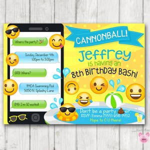 Printable Emoji Pool Party Party Invitation, Swim Party Emoji invitations, Emoji Birthday Invitation, Emoji Swimming Birthday Boy Invites