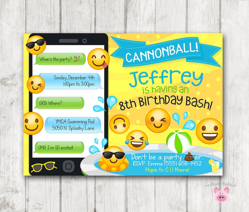 Printable Emoji Pool Party Party Invitation Swim Party Emoji - Etsy