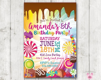 Printable Candy Invitation, Candy Birthday Invitation, Candy Party, Sweets Chocolate Birthday Invite, Dripping Chocolate, Lollipop Party