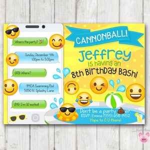 Printable Emoji Pool Party Party Invitation, Swim Party Emoji ...