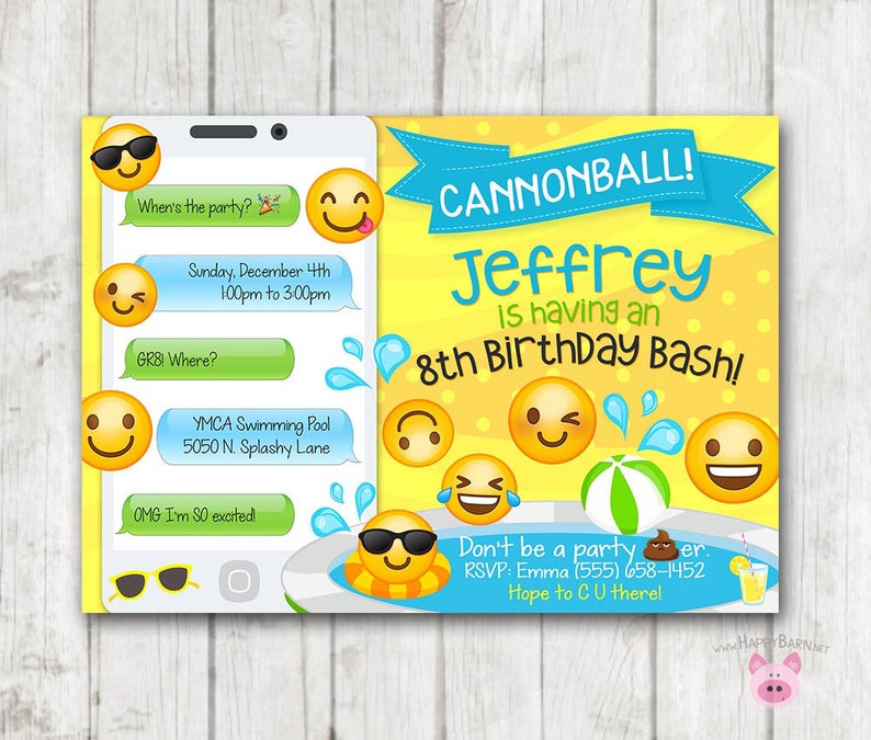 Printable Emoji Pool Party Party Invitation Swim Party Emoji - Etsy