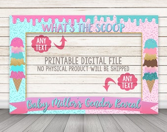 What's the scoop Photo Booth Frame, Ice Cream Gender Reveal Photo Booth Selfie Prop Cutout, Whats the Scoop